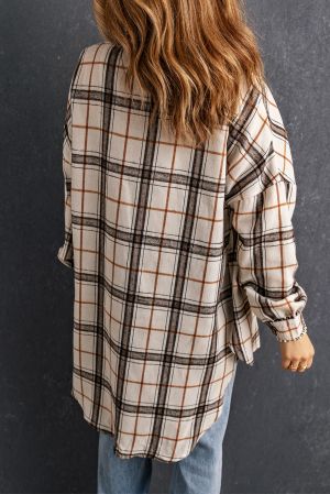 Women's Oversized Plaid Pattern Shacket with Slits