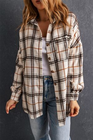 Women's Oversized Plaid Pattern Shacket with Slits