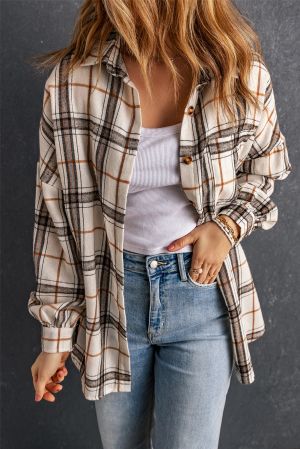Women's Oversized Plaid Pattern Shacket with Slits