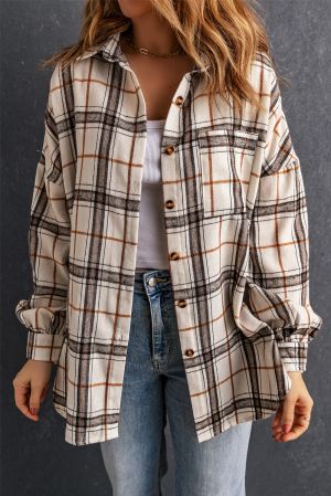 Women's Oversized Plaid Pattern Shacket with Slits