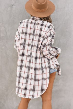 Women's Oversized Plaid Pattern Shacket with Slits