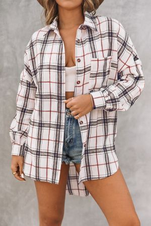 Women's Oversized Plaid Pattern Shacket with Slits
