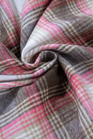Women’s Long Plaid Shirt in Pink and Brown with Pockets