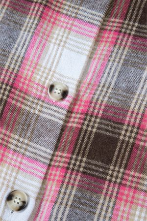 Women’s Long Plaid Shirt in Pink and Brown with Pockets