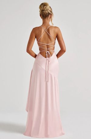 Elegant Satin Evening Dress with High Slit and Open Back