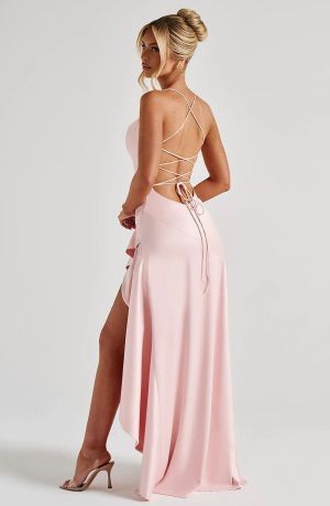 Elegant Satin Evening Dress with High Slit and Open Back