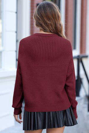 Women's Burgundy Knitted Sweater with Textured Design
