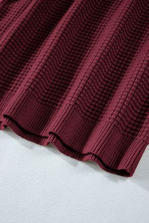 Women's Burgundy Knitted Sweater with Textured Design