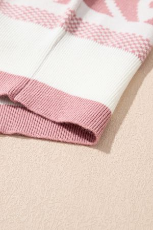 Women's Abstract Print Sweater in Pink and White