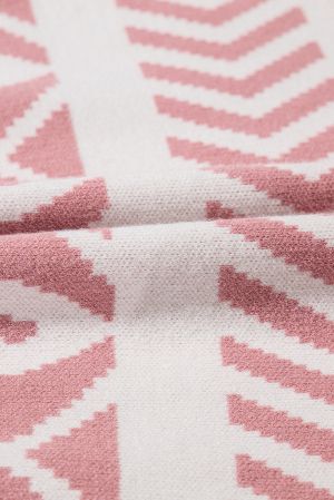 Women's Abstract Print Sweater in Pink and White