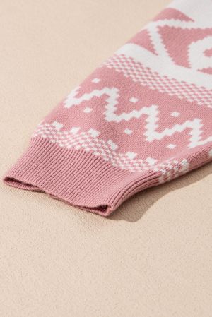 Women's Abstract Print Sweater in Pink and White