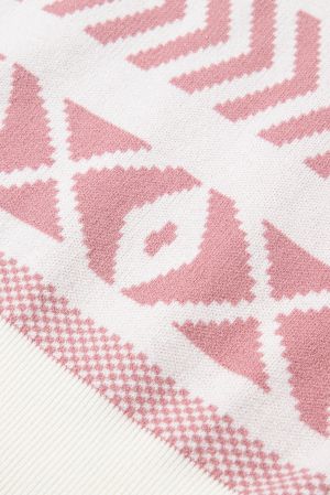 Women's Abstract Print Sweater in Pink and White