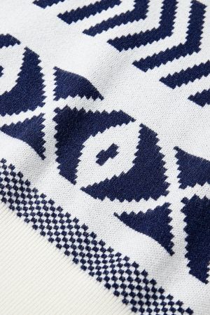 Women's Abstract Print Sweater in Navy Blue and White