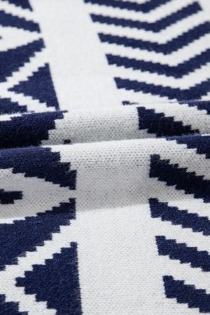 Women's Abstract Print Sweater in Navy Blue and White