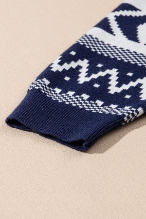 Women's Abstract Print Sweater in Navy Blue and White