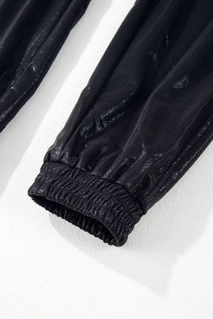 Women's Black Jogger Pants with Elastic Waist and Pockets