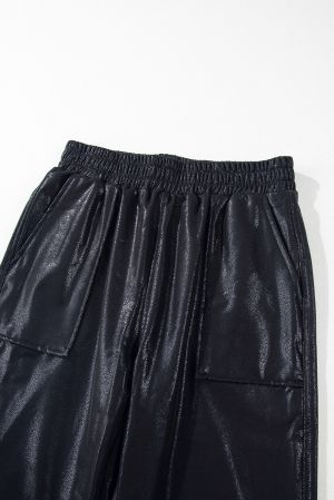Women's Black Jogger Pants with Elastic Waist and Pockets