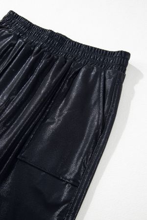 Women's Black Jogger Pants with Elastic Waist and Pockets