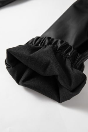 Women’s Black Faux Leather Jogger Pants with Elastic Waist and Drawstring