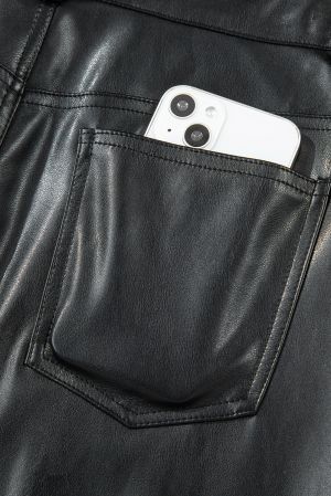 Women’s Black Faux Leather Maxi Skirt with Side Slit