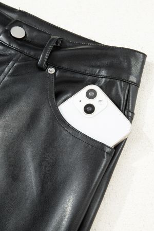 Women’s Black Faux Leather Maxi Skirt with Side Slit
