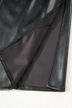Women’s Black Faux Leather Maxi Skirt with Side Slit