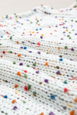Women’s White Colorful Confetti Distressed Knit Sweater