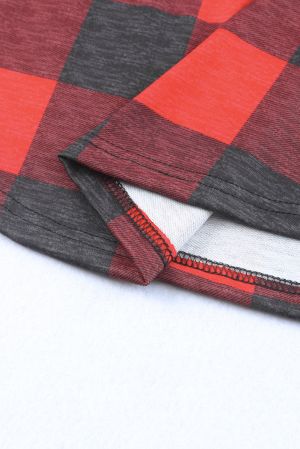 Women's Plaid Hoodie with Striped Hood and Sleeves