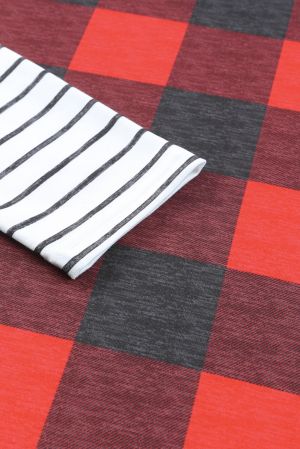 Women's Plaid Hoodie with Striped Hood and Sleeves
