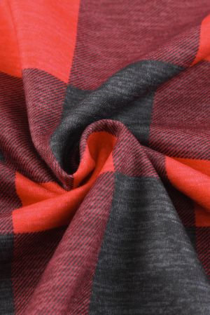 Women's Plaid Hoodie with Striped Hood and Sleeves