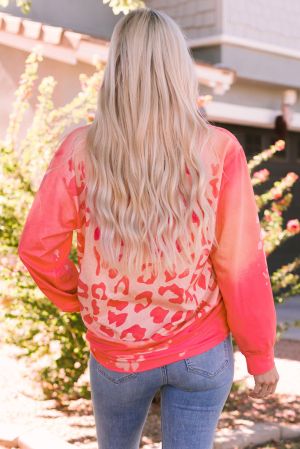 Women's Long Sleeve Blouse with Leopard Print in Pink-Coral Shades