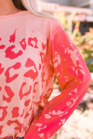 Women's Long Sleeve Blouse with Leopard Print in Pink-Coral Shades