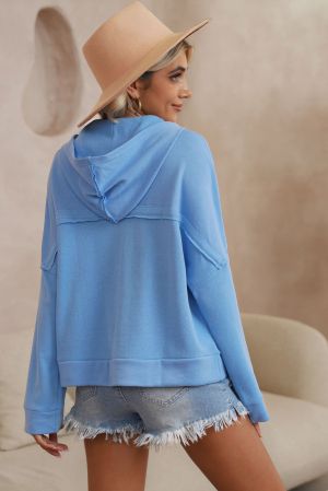 Women’s Blue Hoodie with Buttons