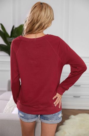 Women’s Long Sleeve Wine Red Top