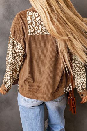 Women’s Brown Corduroy Jacket with Leopard Print