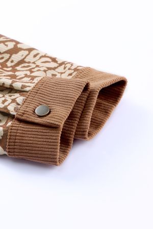 Women’s Brown Corduroy Jacket with Leopard Print