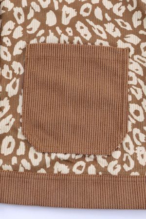 Women’s Brown Corduroy Jacket with Leopard Print