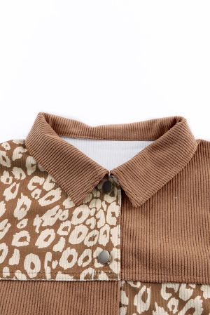 Women’s Brown Corduroy Jacket with Leopard Print