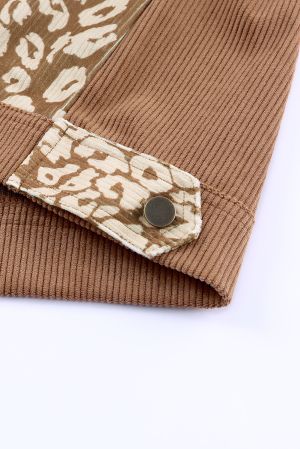 Women’s Brown Corduroy Jacket with Leopard Print