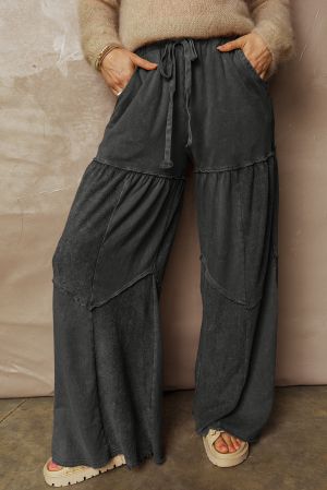 Women’s Light Pink Wide-Leg Pants with Drawstring and Pockets