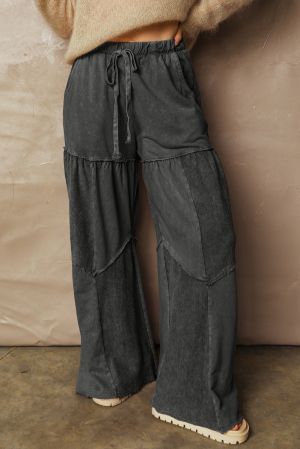 Women’s Light Pink Wide-Leg Pants with Drawstring and Pockets