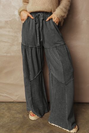 Women’s Light Pink Wide-Leg Pants with Drawstring and Pockets