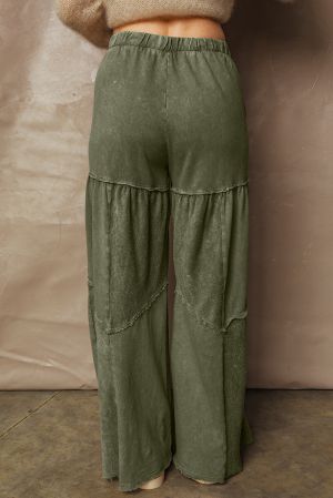 Women’s Green Wide-Leg Pants with Drawstring and Pockets