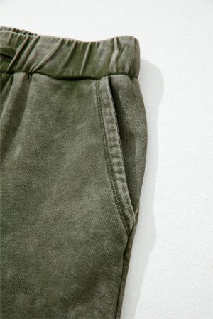 Women’s Green Wide-Leg Pants with Drawstring and Pockets