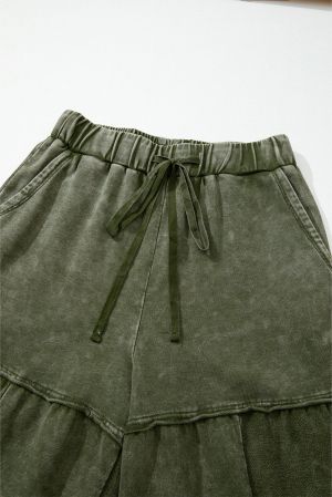 Women’s Green Wide-Leg Pants with Drawstring and Pockets