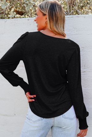 Women’s Black Long Sleeve Blouse with V-Neck