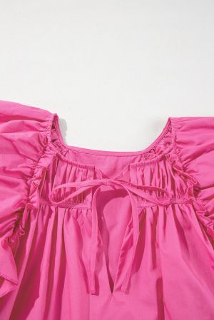 Women’s Pink Cotton Blouse with Tie Neck