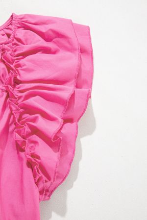 Women’s Pink Cotton Blouse with Tie Neck
