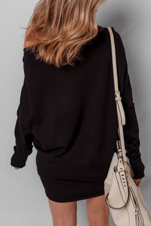 Women’s Black Sweater Dress with Off-Shoulder Design