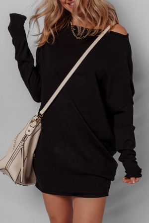 Women’s Black Sweater Dress with Off-Shoulder Design